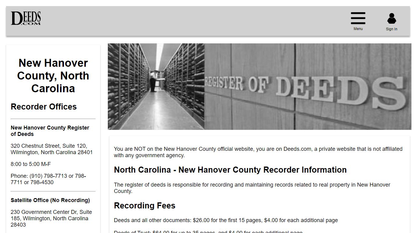 New Hanover County Recorder Information North Carolina - Deeds